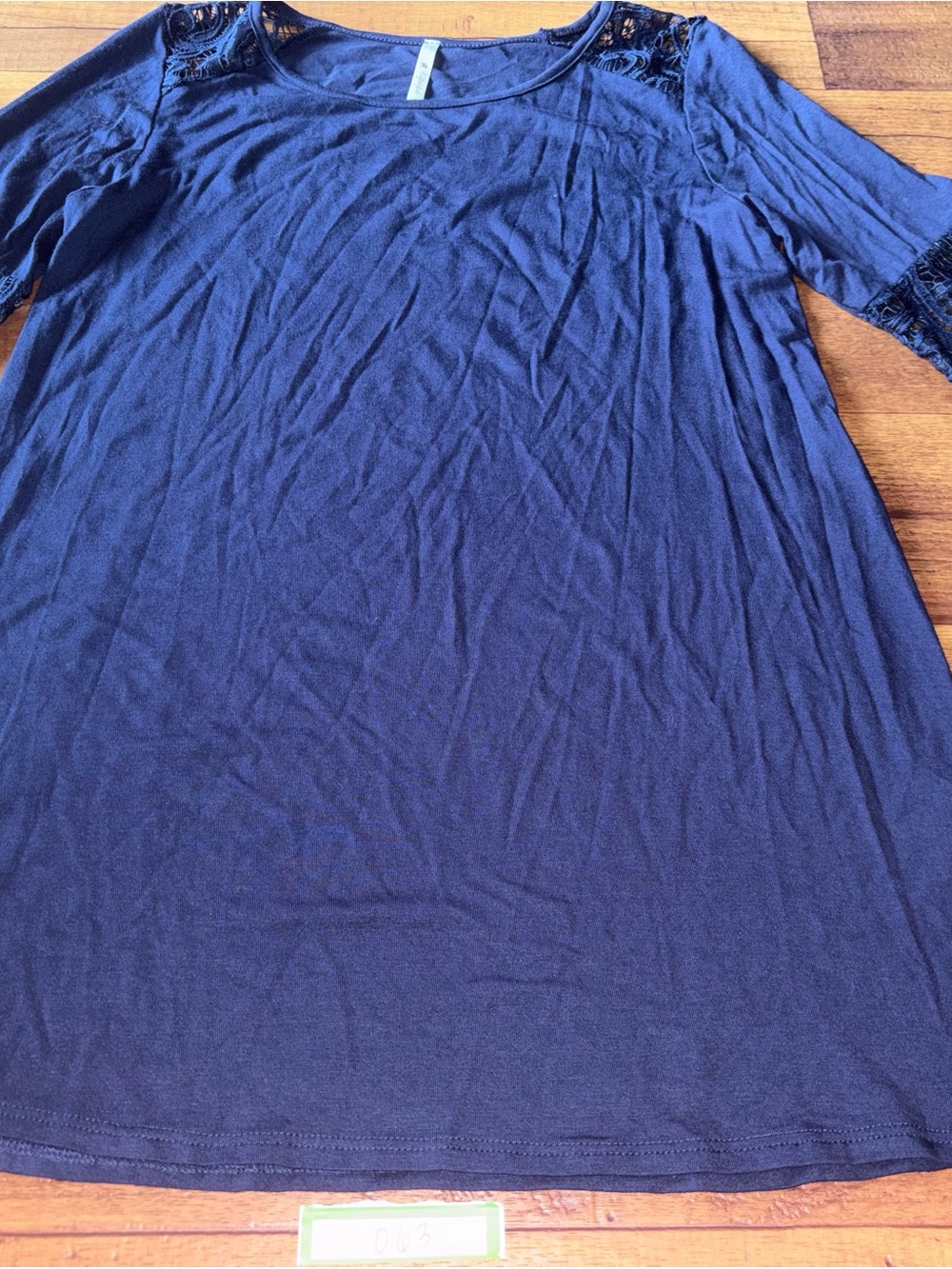 42Pops Navy Blue Boho Lace Bell Sleeve Tunic Top